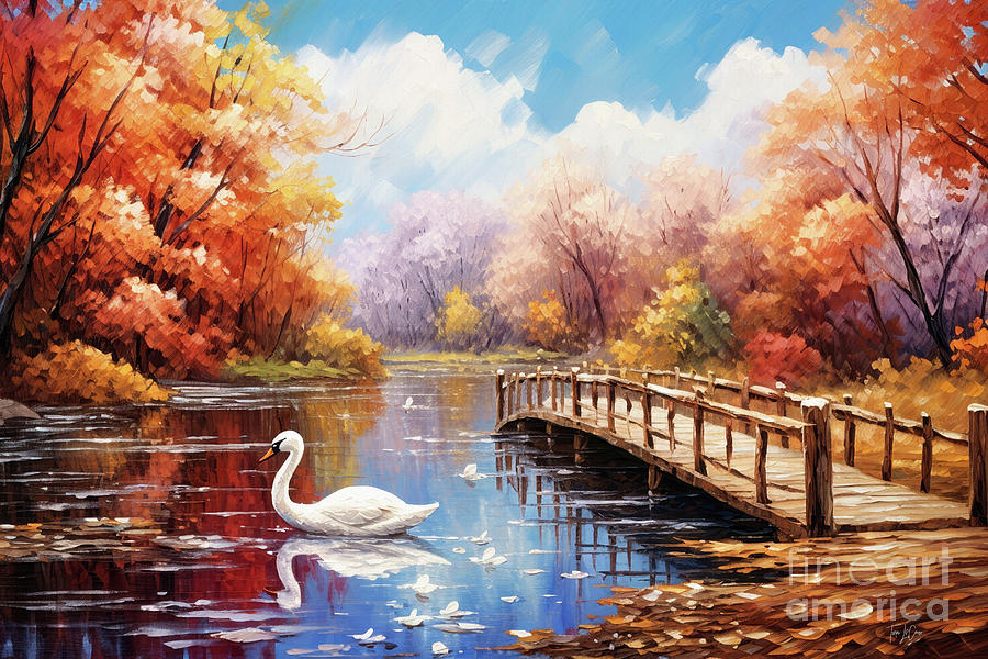 The Swan In Autumn Painting by Tina LeCour