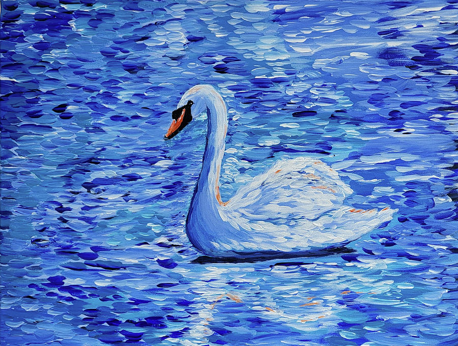 Swan Lake In The Style of Monet Painting by Russell Collins