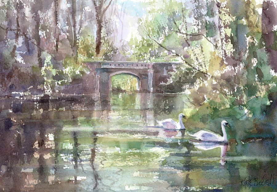 Swan Lake Marlay Park Painting by Kate Bedell