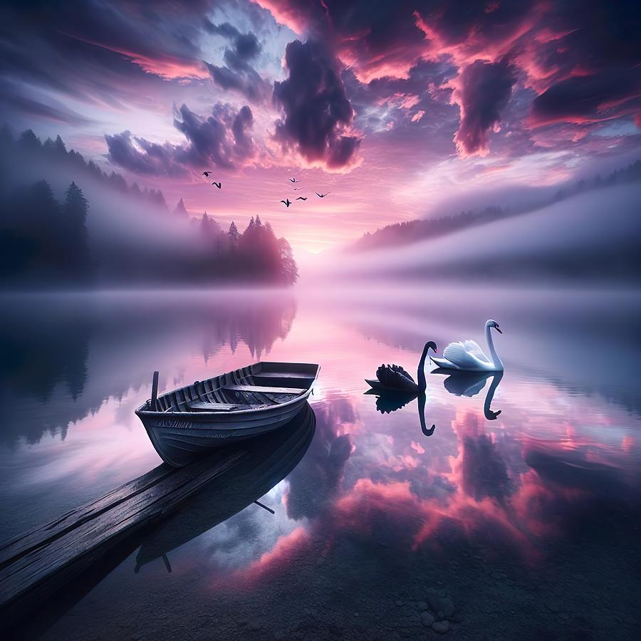 Swan Lake Reflections  Digital Art by Lisa Pearlman