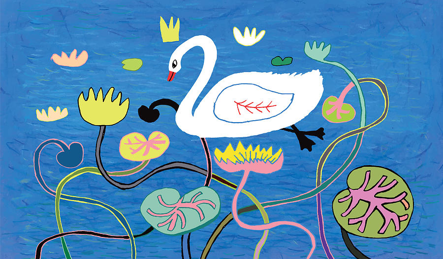 Swan on colourful background Drawing by Beastfromeast