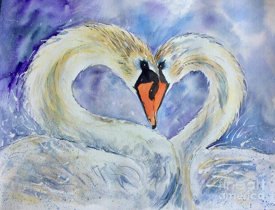 Swan Pair Painting by Maxie Absell