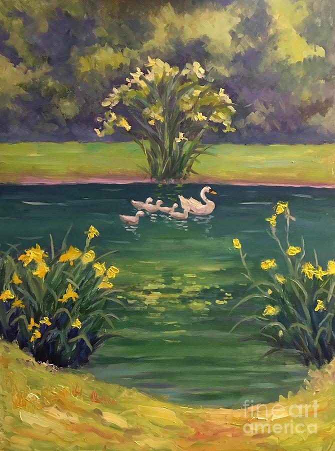 Swan Pond Painting by Anne Marie Brown - Fine Art America