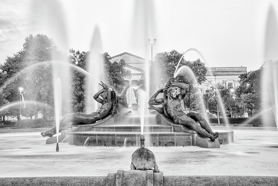 Swann Fountain - Philadephia on the Parkway in Black and White Photograph by Bill Cannon
