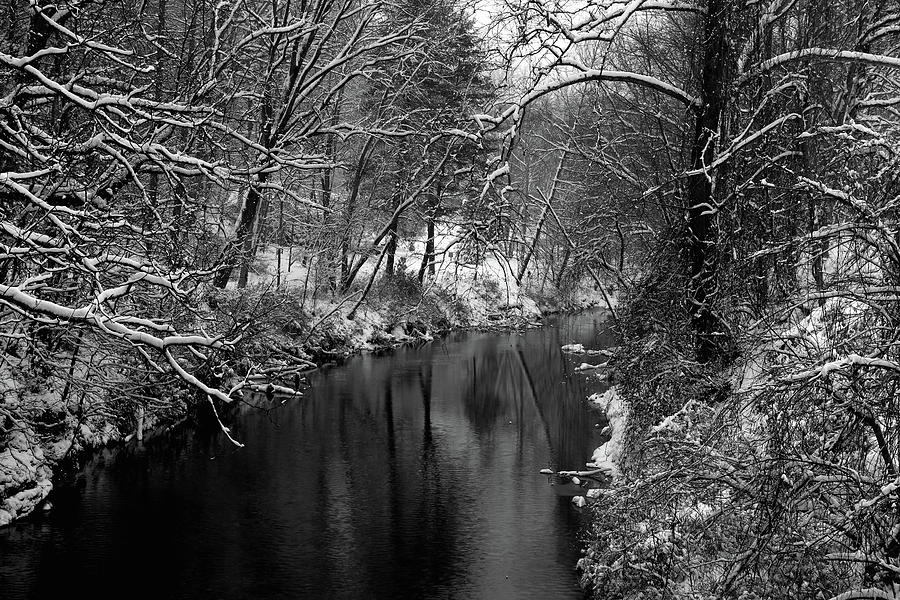 Swannanoa River During Winter in  Black And White Photograph by Carol Montoya