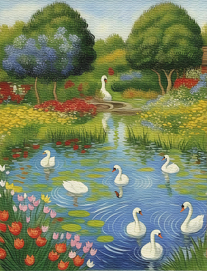 Bird Digital Art - Swans in a Pond by Long Shot