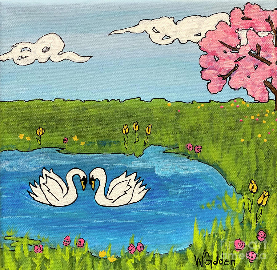 Swans in Love Painting by Wendy Golden