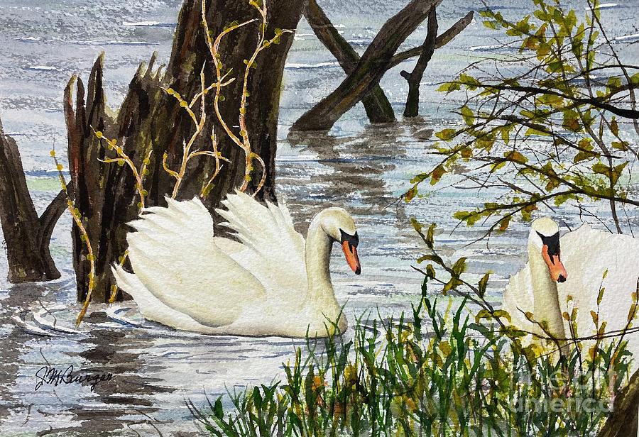 Swans Painting by Joseph Burger