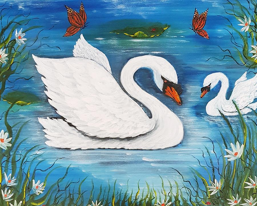 Swans  Lake Painting