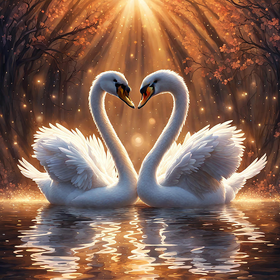 Swan Digital Art - Swans lover by Manjik Pictures