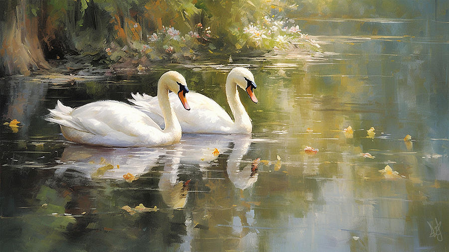Swans on a Lake Digital Art by Jackson Parrish