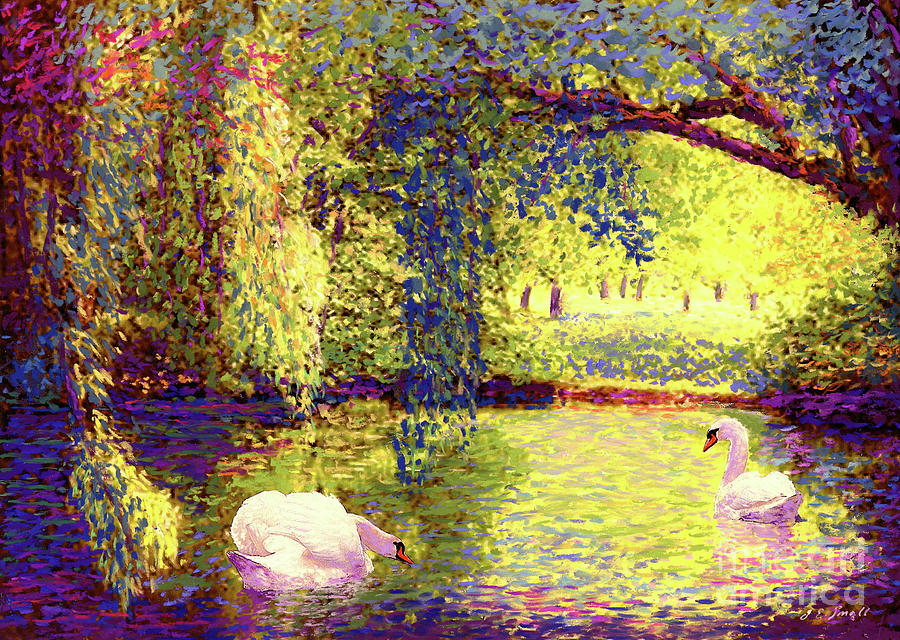 Landscape Painting - Swans, Soul Mates by Jane Small