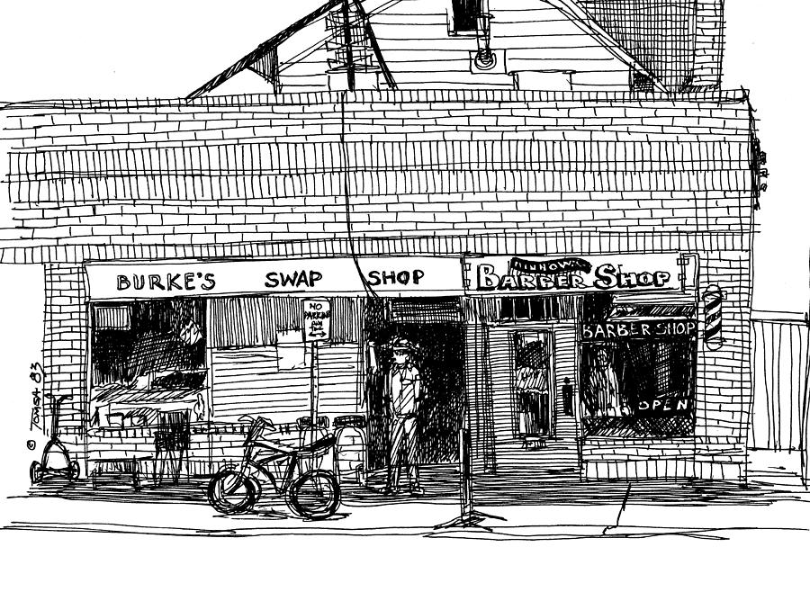 Swap and Barber Shops Drawing by Bill Tomsa