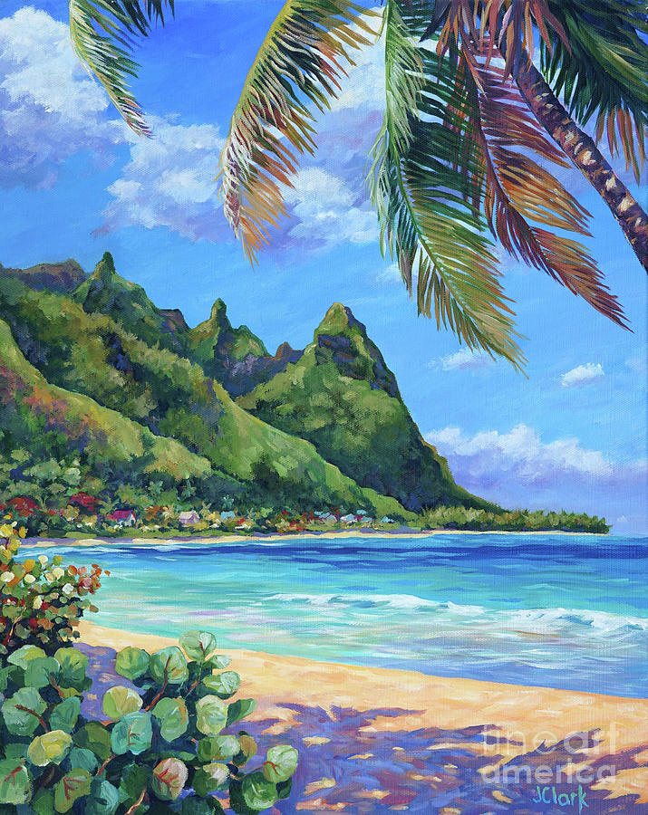 Beach Painting - Swaying Palm on Makua Beach by John Clark