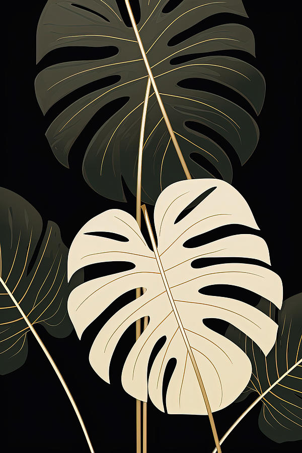 Swaying Silhouettes - Modern Tropical Leaves in Boho Minimalism Painting by Lourry Legarde