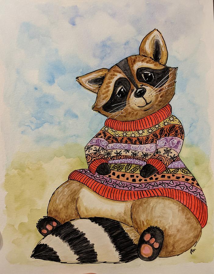 Sweater raccoon Painting by Lisa Mutch