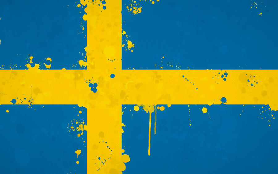 Sweden Flag Paint Splatter Painting by Dan Sproul
