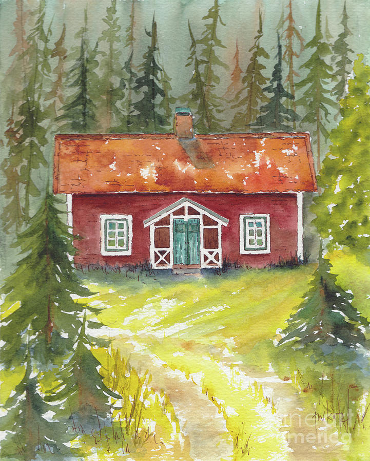 Swedish Cottage Summer Painting by Pat Katz