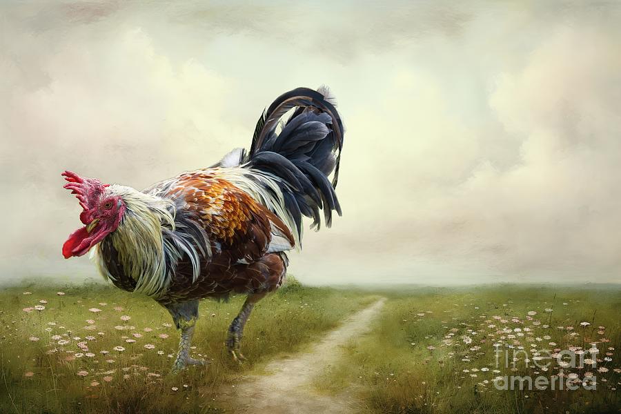 Rooster Photograph - Swedish Flower Rooster Walking by Eva Lechner