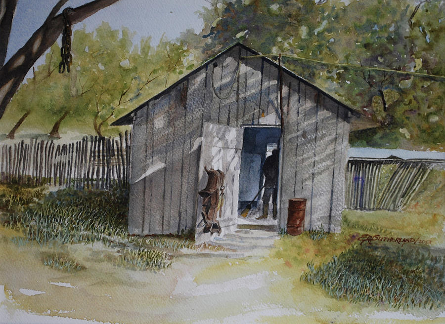 Sweeping the Saddle House Painting by E M Sutherland