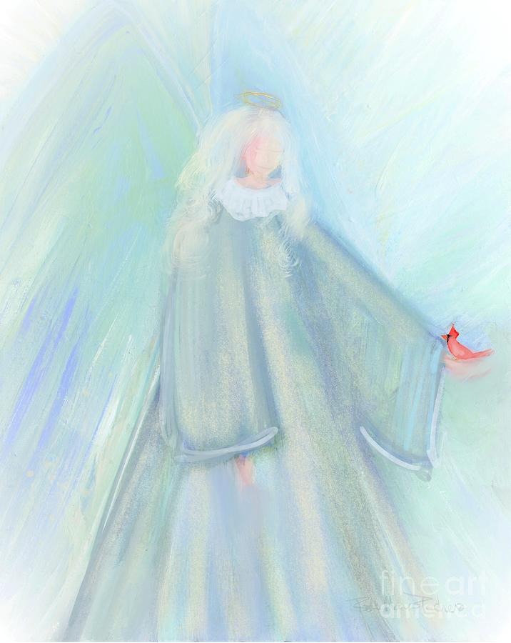 Cardinal Digital Art - Sweet Angel with Cardinal by Robin Pedrero