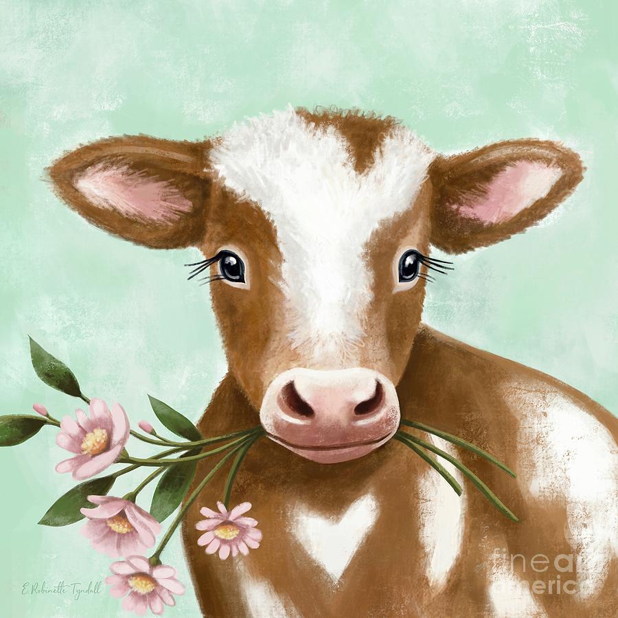 Sweet Baby Cow Painting by Elizabeth Robinette Tyndall
