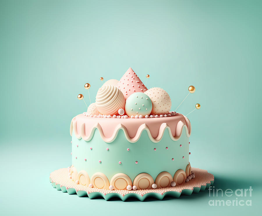 Sweet birthday cake in pastel colors. Generative ai Photograph by Michal Bednarek