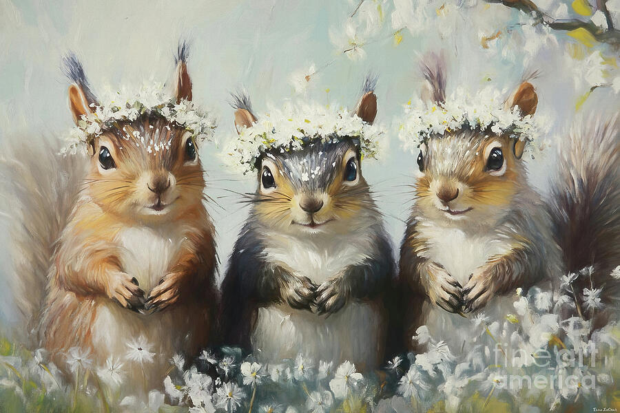 Sweet Blossom Squirrels Painting by Tina LeCour Sweet Blossom Squirrels Painting by Tina LeCour
