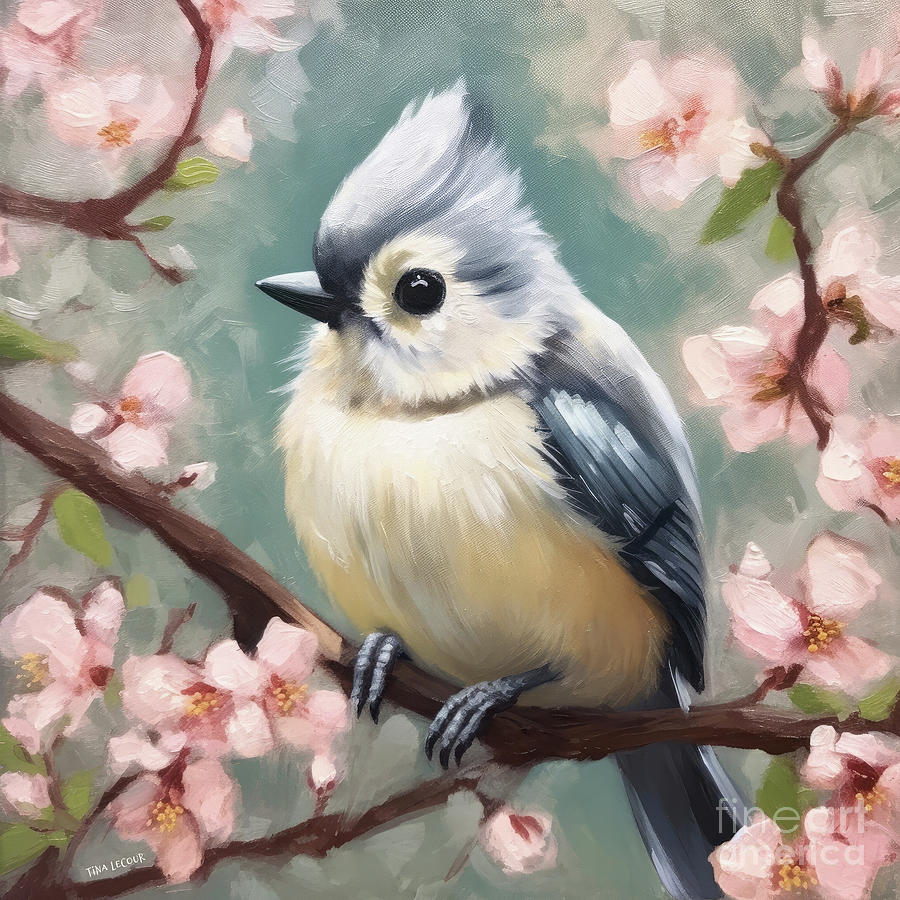 Sweet Charming Titmouse Painting by Tina LeCour
