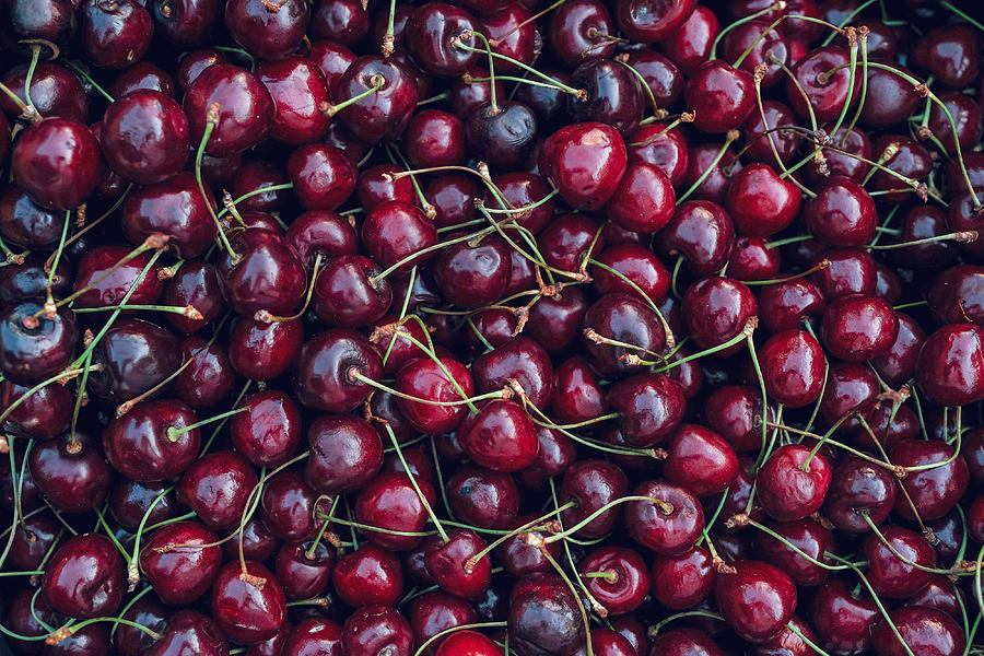 Sweet Cherry Close Up Top View Background Photograph