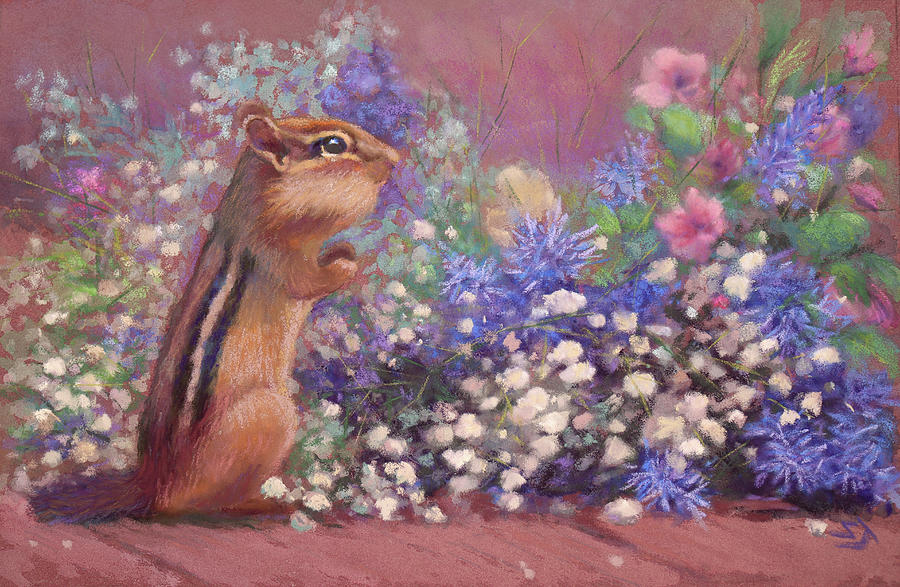 Sweet Chipmunk in Flowers Painting by Susan Jenkins