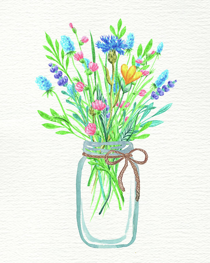 Sweet Countryside Botanicals Watercolor Wildflowers  Painting by Irina Sztukowski