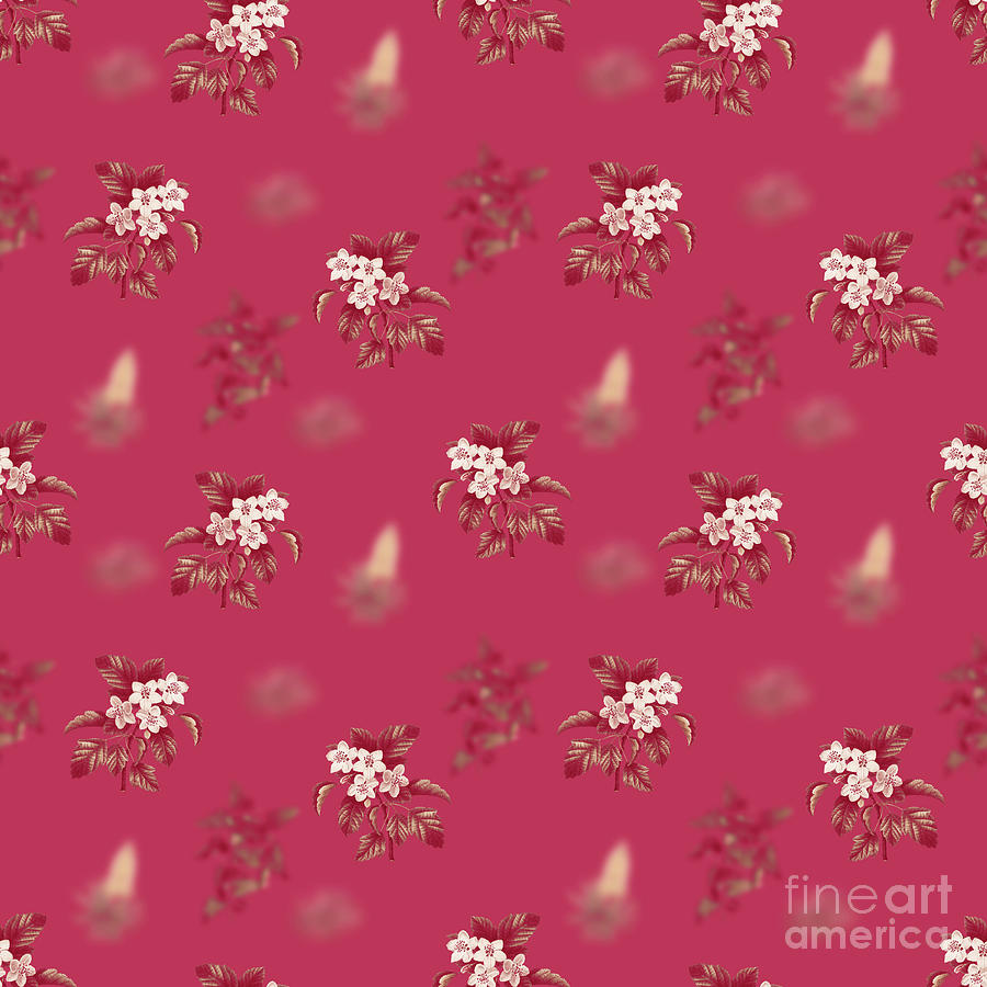 Sweet Crabapple Botanical Seamless Pattern In Viva Magenta N.1040 Mixed Media