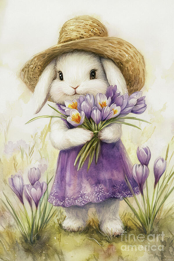 Sweet Crocus Bunny 2 Painting by Tina LeCour Sweet Crocus Bunny 2 Painting by Tina LeCour
