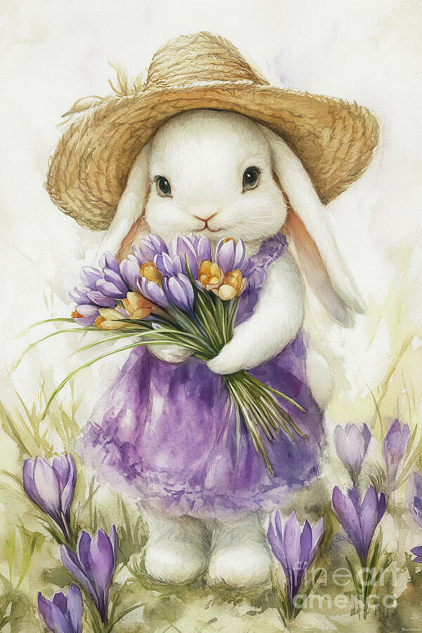 Sweet Crocus Bunny Painting by Tina LeCour Sweet Crocus Bunny Painting by Tina LeCour