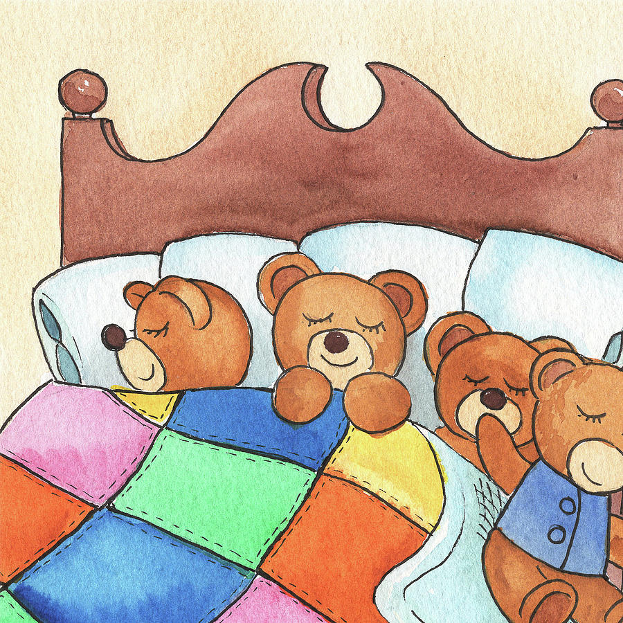 Sweet Dreams Good Night Sleeping Teddy Bears Watercolor  Painting by Irina Sztukowski