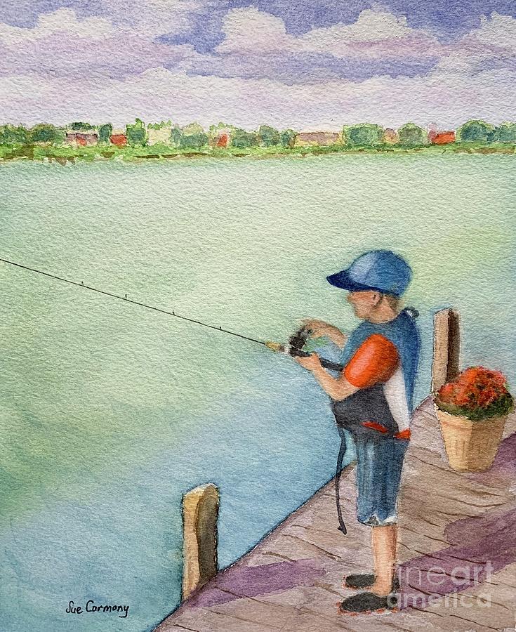 Sweet Henry Fishing Painting by Sue Carmony