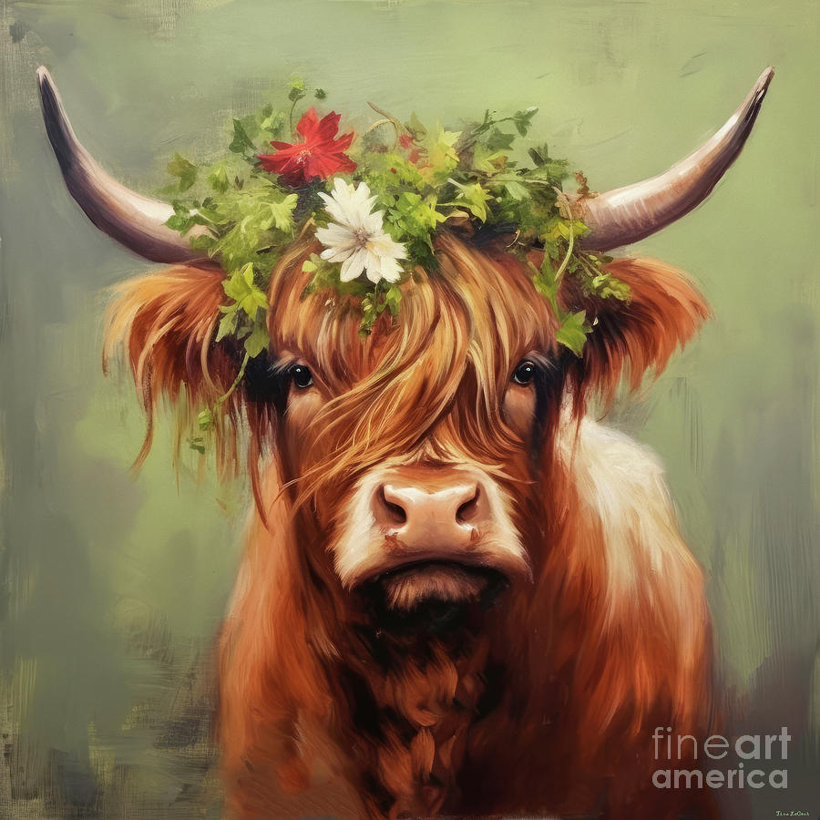Sweet Highland Cow Painting by Tina LeCour