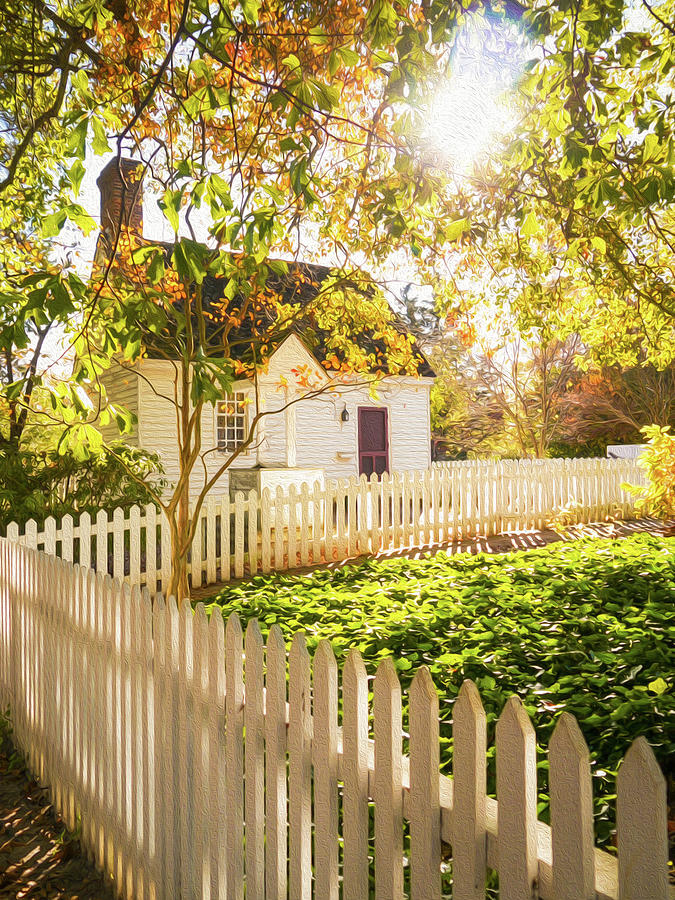 Sweet House on an Autumn Late Afternoon - Oil Painting Style Photograph by Rachel Morrison