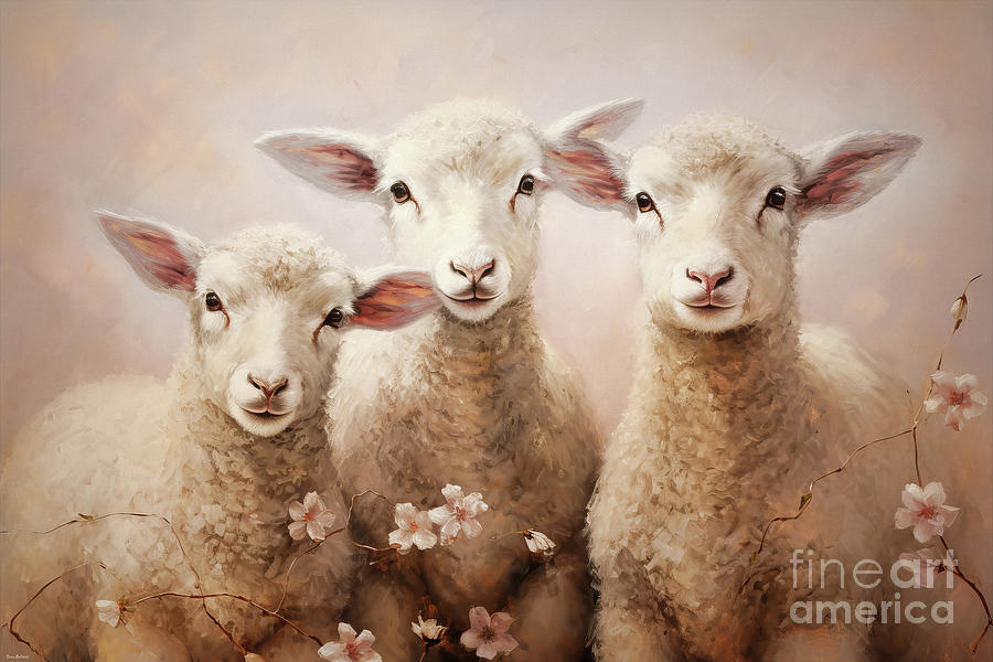 Sweet Little Lambs Painting by Tina LeCour