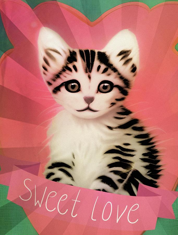 Sweet Love Kitten Valentine  Mixed Media by Ally White