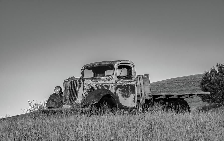 Sweet Old Truck, Black and White Photograph by Marcy Wielfaert