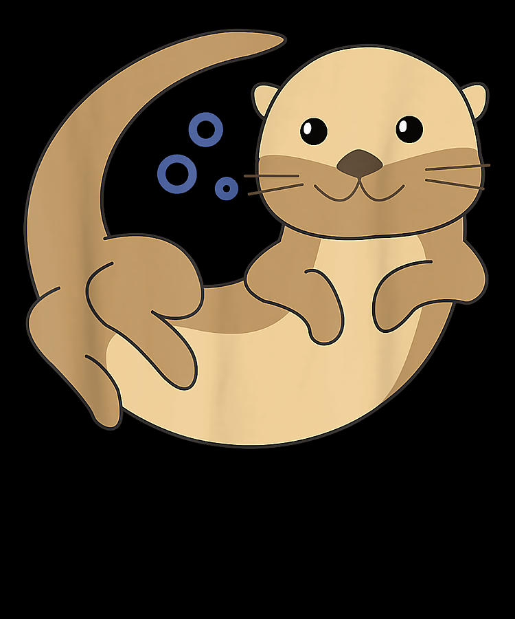 Sweet Otter Swims In The Water Funny Otter Good Beautiful Digital Art