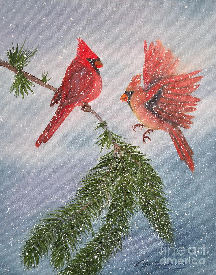 Sweet Pair of Cardinals Painting by Lora Duguay