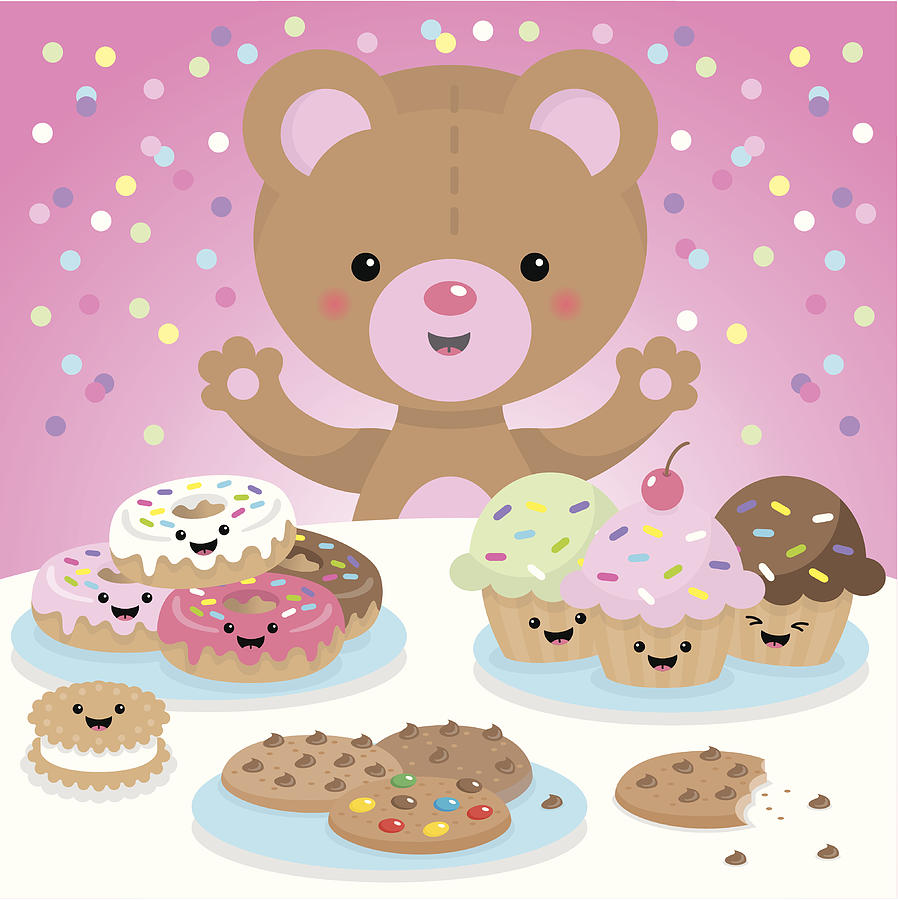 Sweet party kawaii bear Drawing by Macy Wong