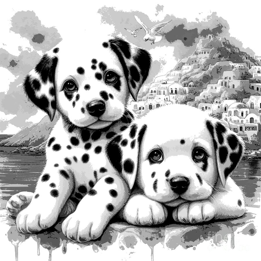 Dalmatian Mixed Media - Sweet Pea and Rookie in Black and White by Beverly Guilliams