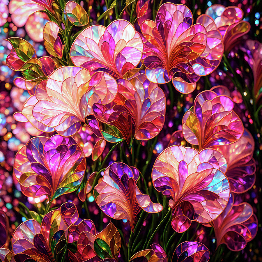 Sweet Peas Extravaganza - Stained Glass Digital Art by Peggy Collins