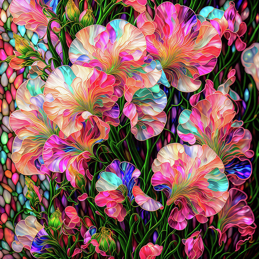 Sweet Peas - Stained Glass Digital Art by Peggy Collins