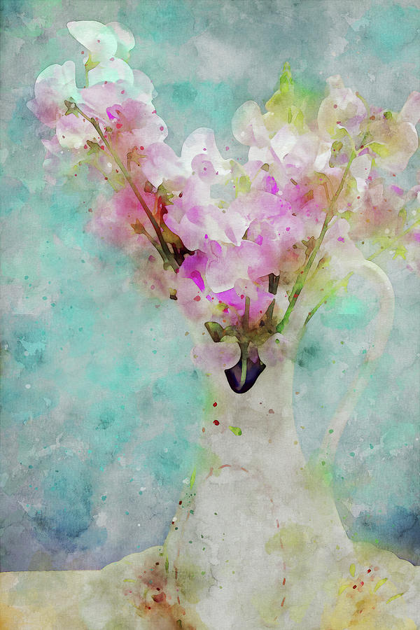 Sweet Peas Still Life Mixed Media by Peggy Collins