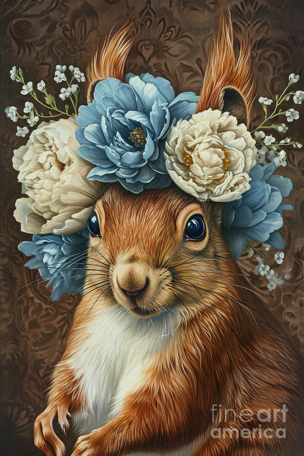 Squirrel Painting - Sweet Peony 2 by Tina LeCour